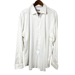 NEW! Calibrate Button Up Dress Shirt Long Sleeve White Trim Fit - 18